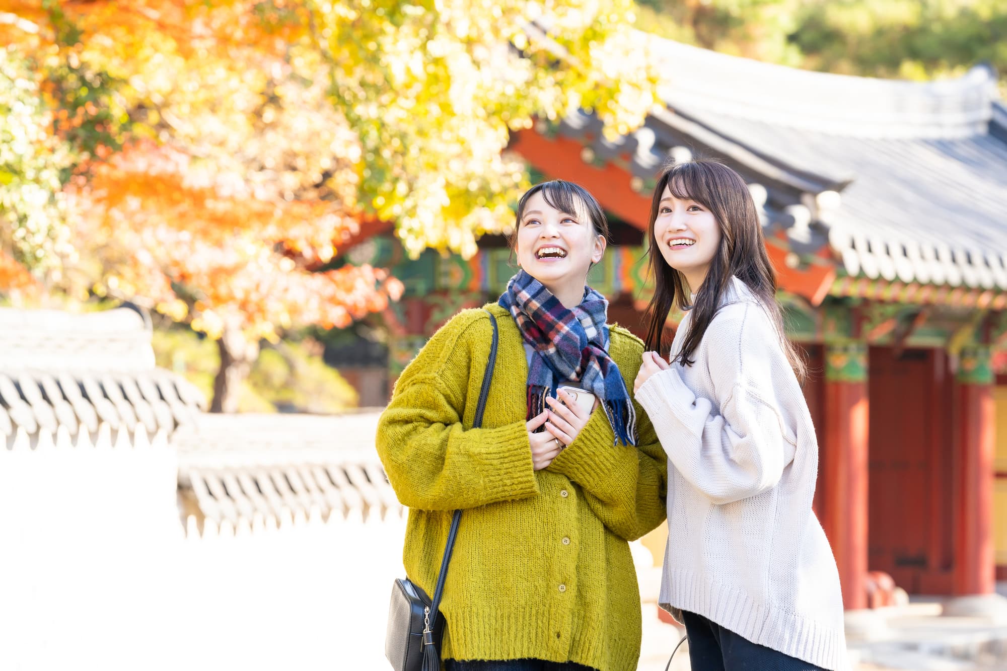 笑顔で旅行を楽しむ二人の女性