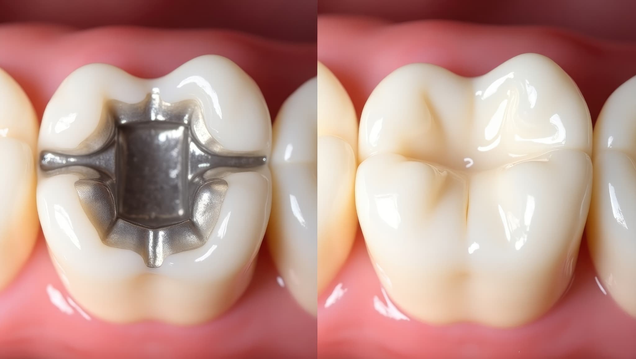 銀歯とセラミックの歯のイメージ